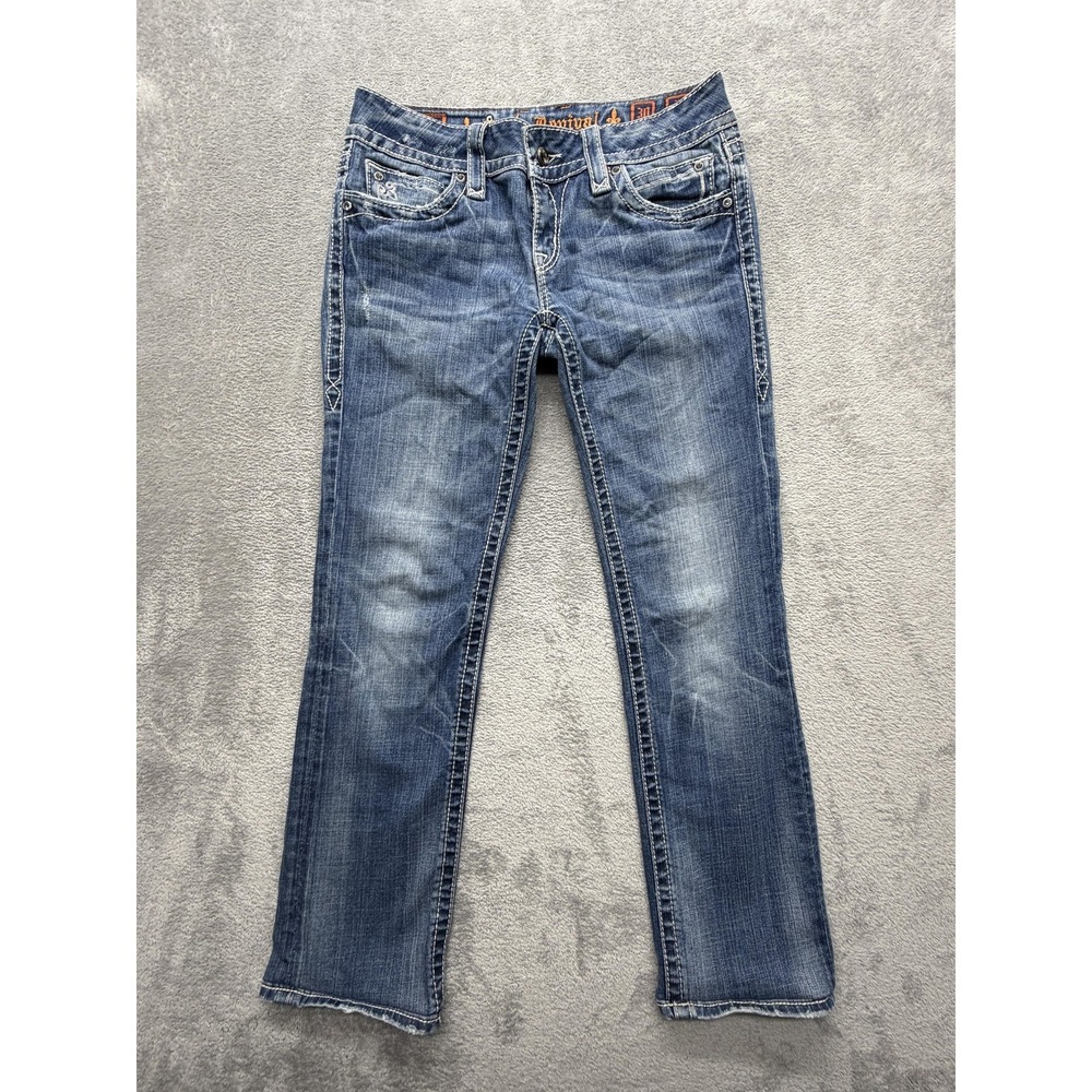 Rock Revival Noelle Straight Jeans Womens 30 Blue Embroidered‎ Studded Denim